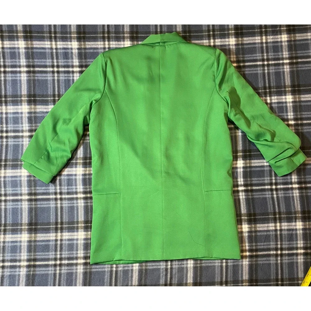 Freeme Womens‎ Green Ruched 3/4 Sleeve Open Front Blazer Jacket FRJ1258W Small